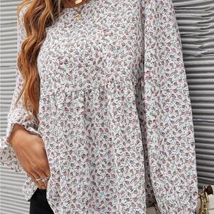 SHEIN White and Pink floral peplum Top